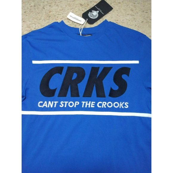 NWT Crooks and Castles Shirt Size Small Blue Mens Cant Stop the Crooks Spell Out - Picture 2 of 12